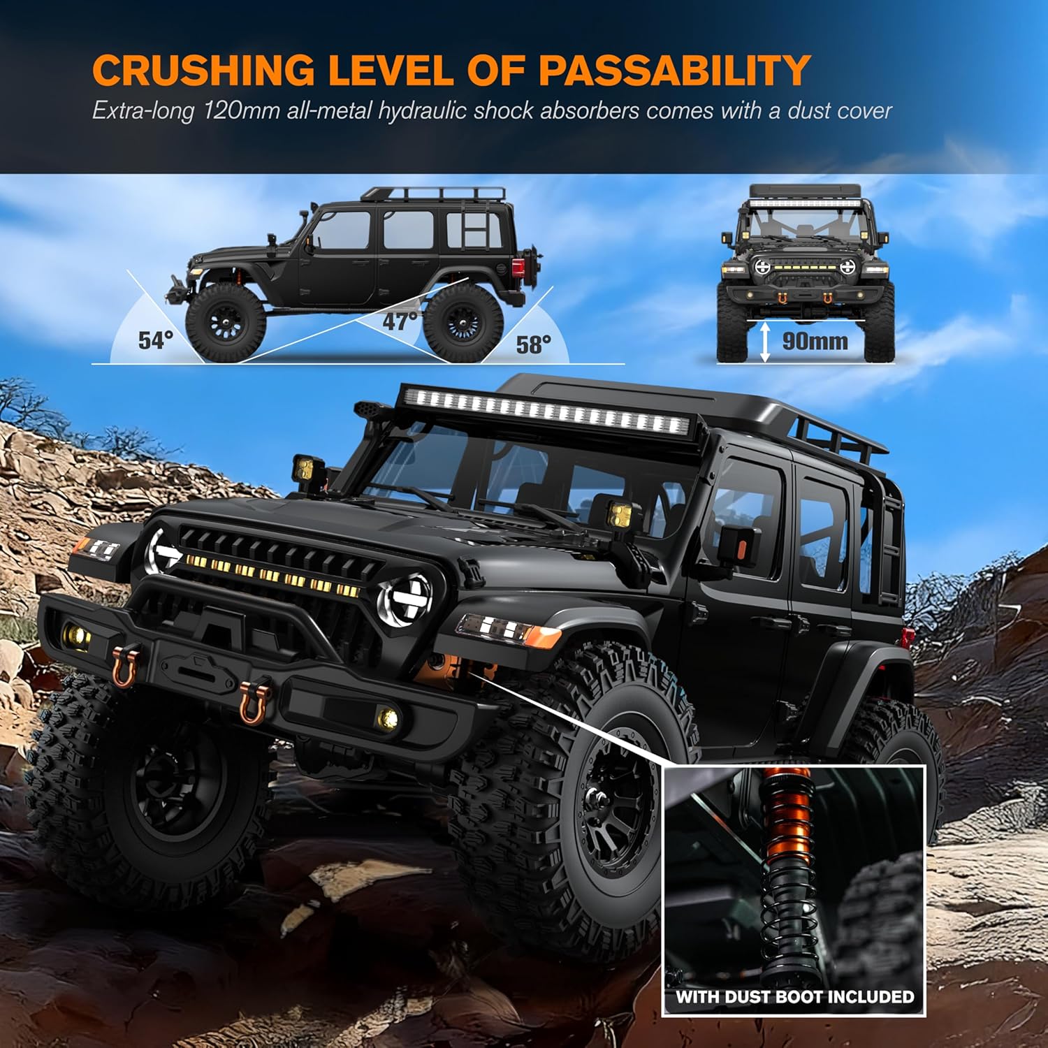 CROBOLL RLAARLO 1/7 MK07 V2 Brushless RC Rock Crawler, All-Metal 4X4 Off-Road RC Truck for Adults, Waterproof All Terrain RTR RC Cars with 140A FOC ESC, 90mm Ground Clearance Portal Axle(Black)