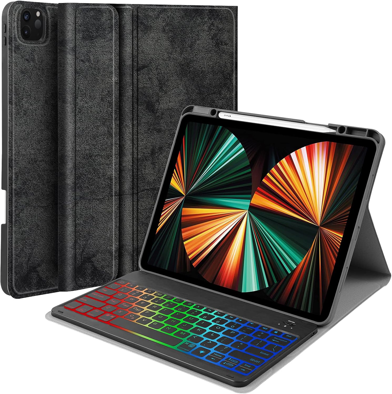JUQITECH iPad Pro 12.9 inch 2021 Case with Keyboard Backlit Wireless