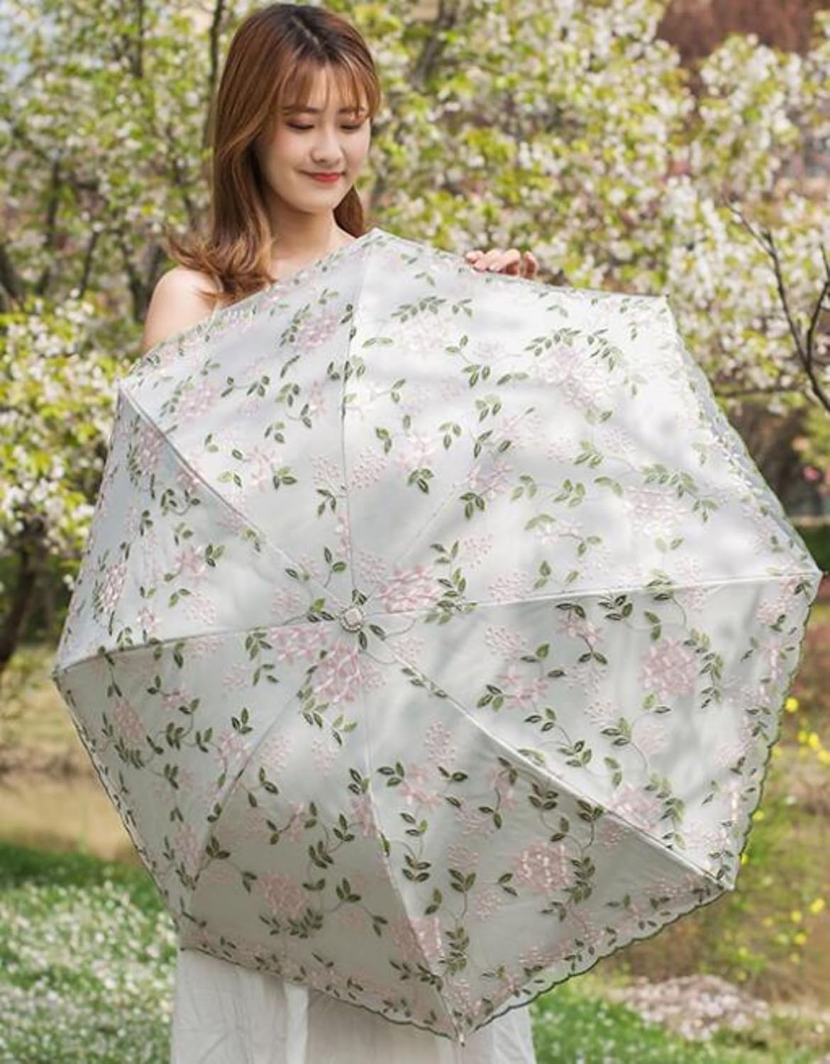 Honeystore Handmade Embroidery Lace Princess Parasol Wedding Decorative Umbrella