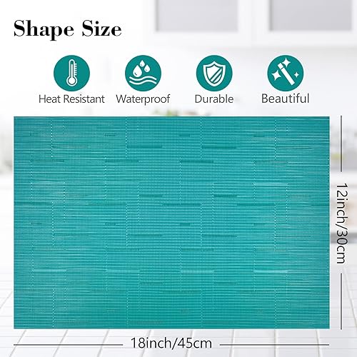 Miniatura 2 de JUCCWARM Juego de 6 manteles individuales resistentes al calor para mesa de comedor, manteles individuales de vinilo tejido, fáciles de limpiar,