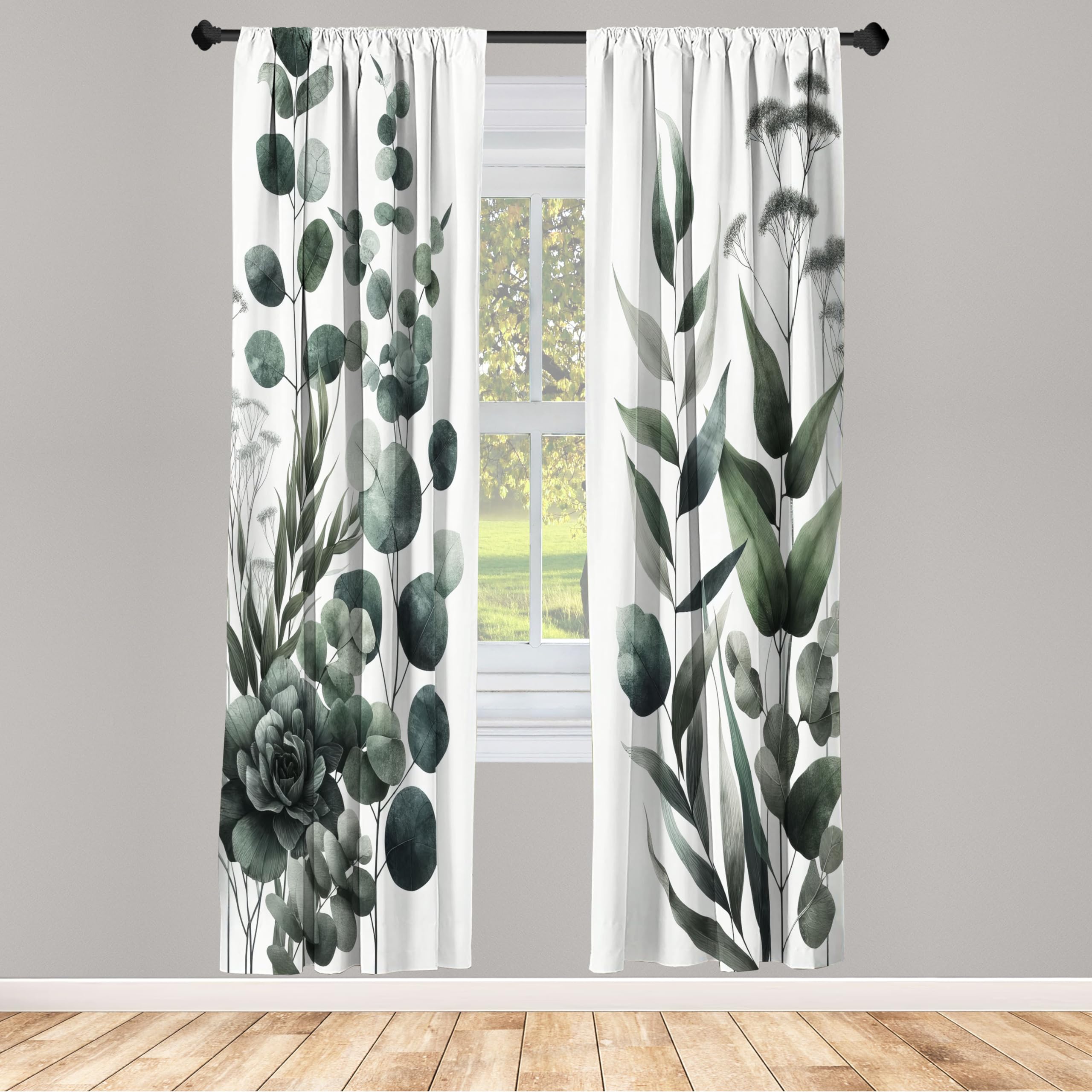 Ambesonne Dark Green Window Curtains, Minimal Modern Botanical Composition with Succulents Eucalyptus Branches, Lightweight Decorative 2-Panel Set & Rod Pocket, Pair of - 28