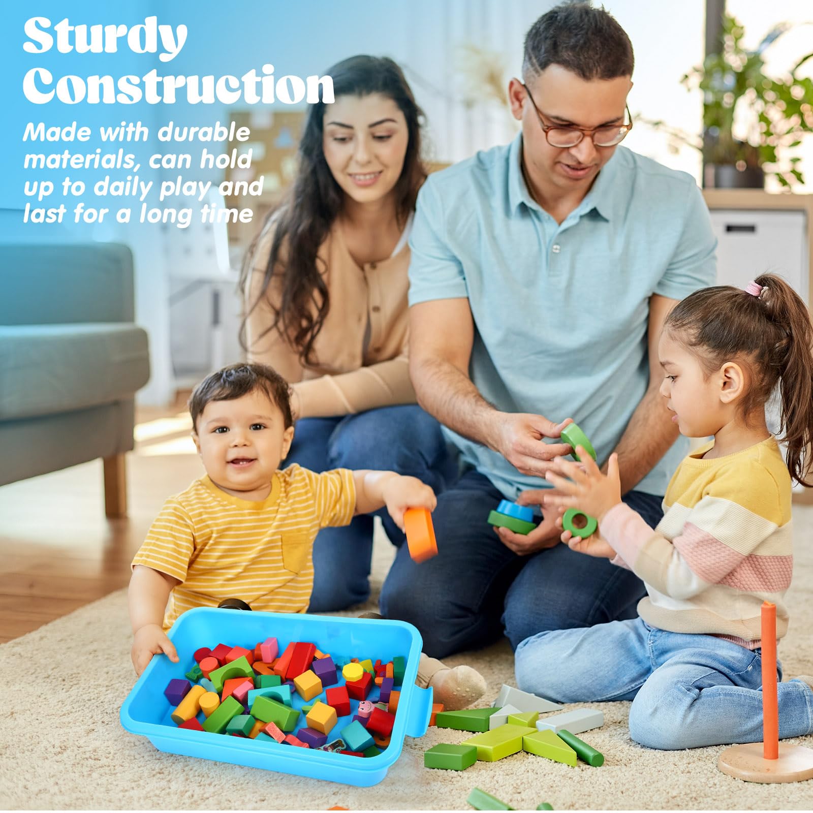 Blosssound 15 Inch Portable Sensory Bin Tray with Lid Plastic Sand Tray with Lid Sandbox Plastic Sandbox Fill Water, Sand, Beads and More - Image 6