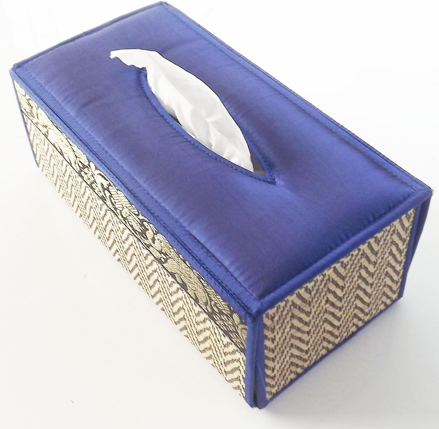 VERY NICE THAI SILK TISSUE BOX COVER / navy blue