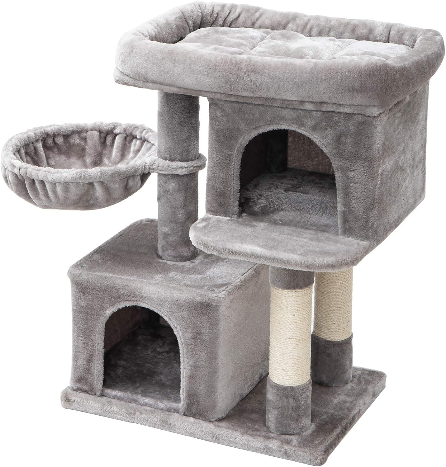 IBUYKE 33" Cat Tree Tower for Large Cats Play Furniture Cat Condo with Sisal Scratching Posts, Luxury Large Plush Perch, Light Gray UCT010W
