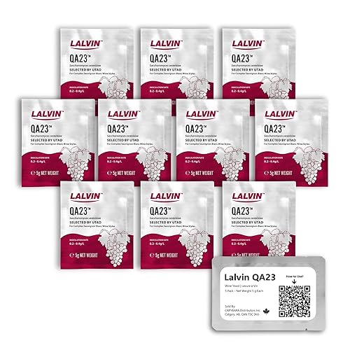 Lalvin QA23 Levadura de vino (paquete de 10) - Hacer Mead de Sidra de Vino Kombucha en casa - 0.18 oz Sachets - Saccharomyces cerevisiae - Vendido
