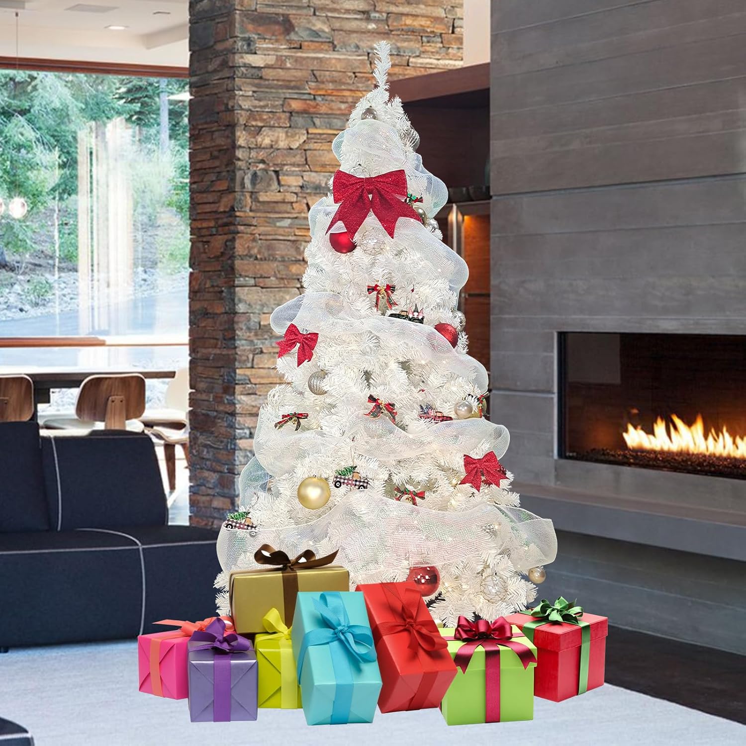 6FT Artificial Christmas Tree, Full Premium Hinged Artificial Pine Tree with 800 Branch Tips Metal Stand for Outdoor & Indoor (White)