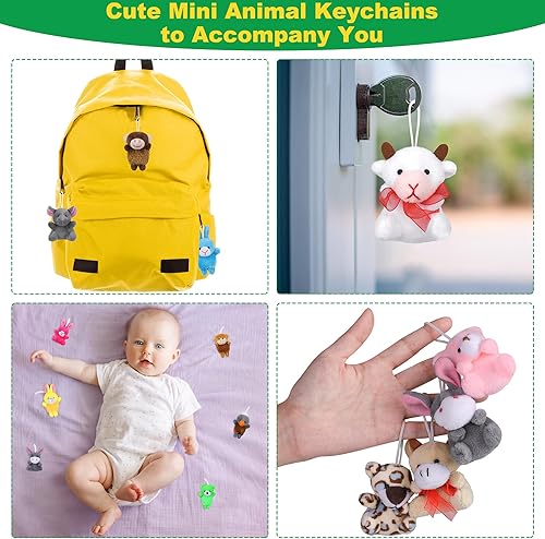 Miniatura 6 de Fovths Juego de 64 juguetes de animales de peluche, lindo llavero de animales de peluche pequeños de la selva, decoración de bolsas de golosinas,