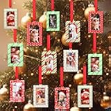 Marsui 24 Pcs Christmas Acrylic Photo Ornaments Hanging Picture Frame Ornaments for Christmas Tree 2 x 3 Inch Small Hanging Picture Frame for Xmas Tree Decoration Winter (Classic Xmas)