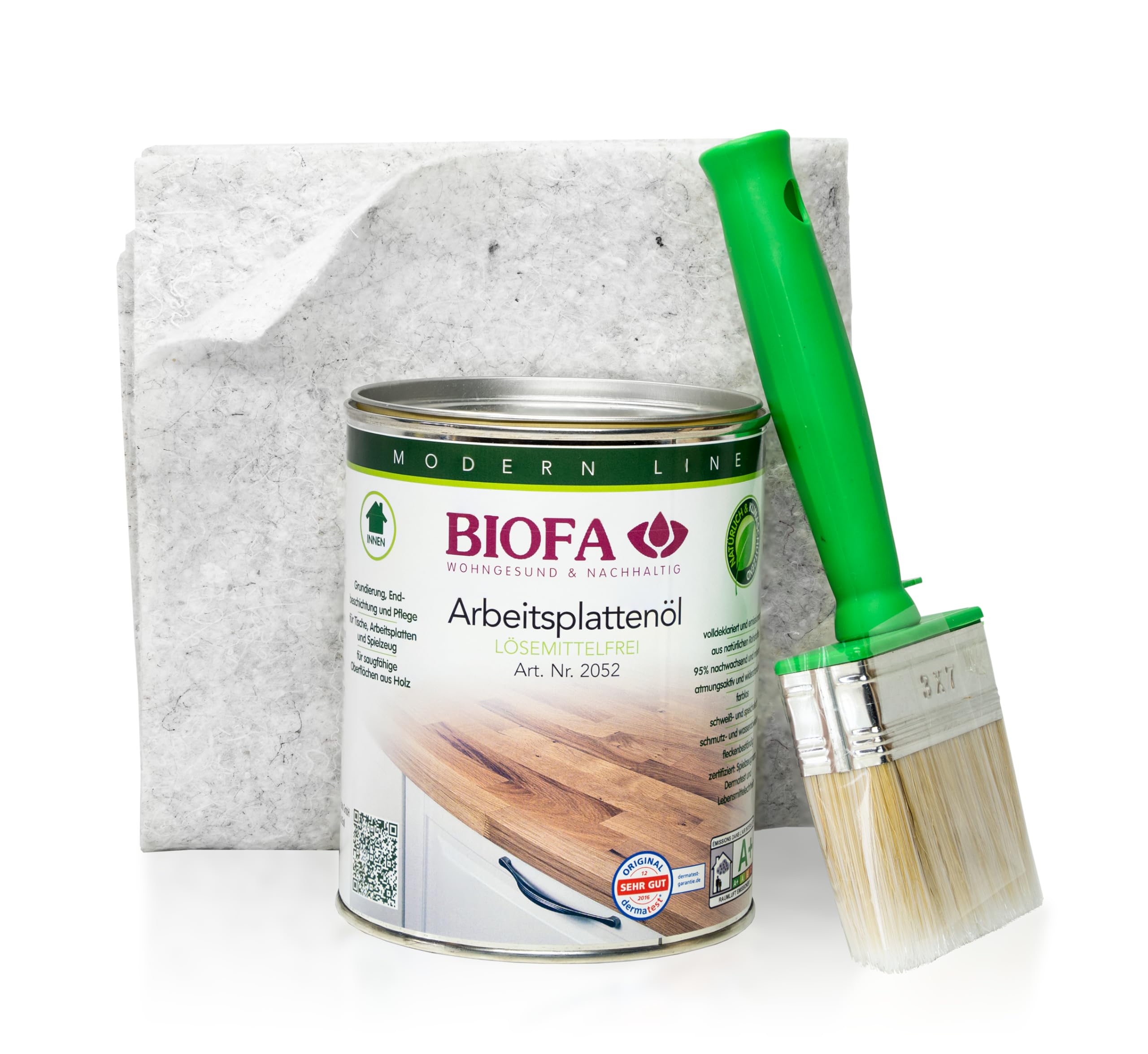 Eco-Werk Set BIOFA Arbeitsplattenöl 1 Liter - Set mit Pinsel und 2 Ölsaugtüchern
