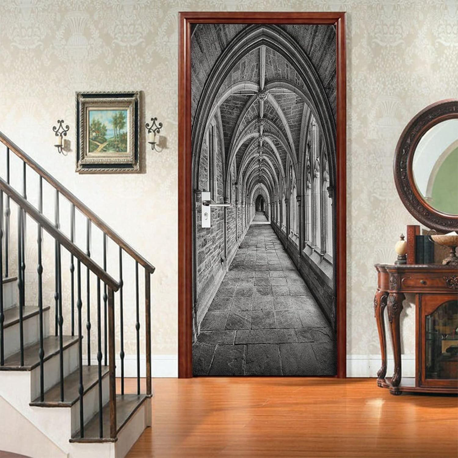 3D Door Stickers for Interior Doors Hall Passage in Princeton University Black and White Vinyl Waterproof Self Adhesive Door Mural Decals for Bedroom Office Bathroom 95 x 215 cm