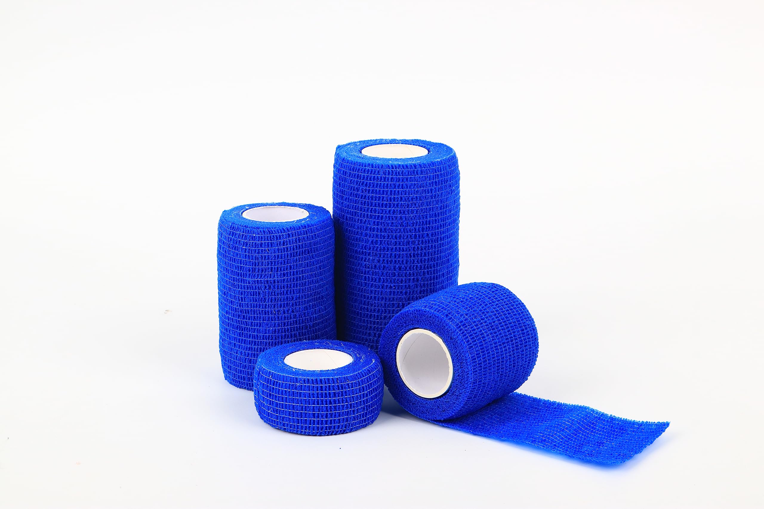 4 Pack Cohesive Wrap Self Adhesive Bandage Wrap Elastic Self Adherent Wrap Self Stick Vet Tape for Athletic, Wrist, Ankle, Knees, Pets，Ankle Sprains and Swelling (1+2+3+4 inch/4 pcs, Blue)