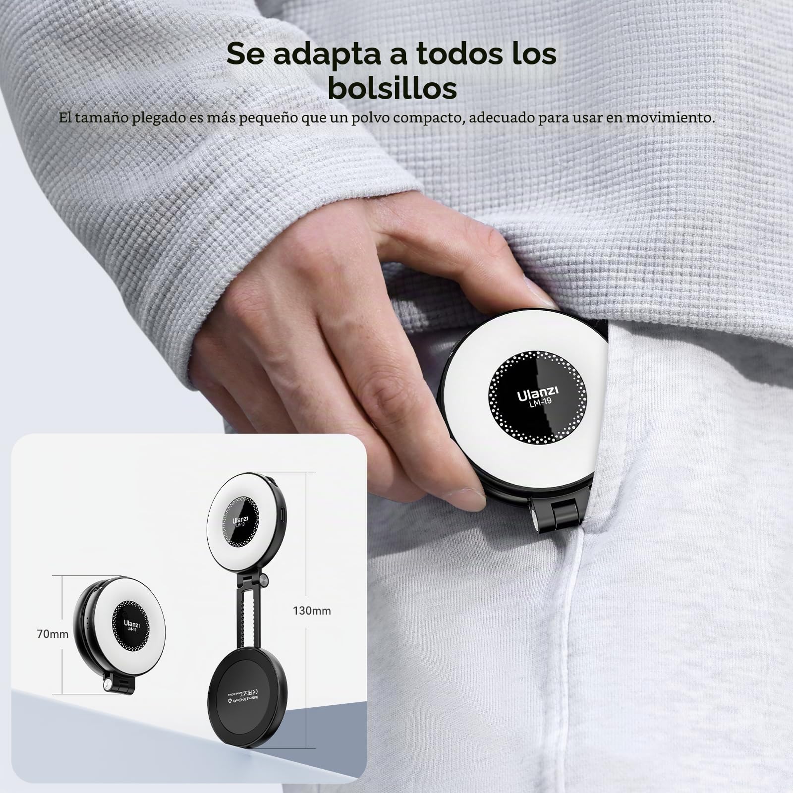 ULANZI LM19 Anillo Magnético Luz Teléfono Móvil, Selfie Luz Teléfono Móvil 3 con Temperaturas de Color 2500k-8500k CRI95, Video Luz Extensión Reversible para iPhone 16 15 Selfie Video Streaming Tiktok