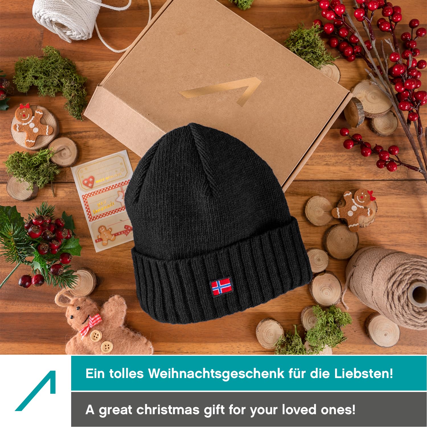 ACE Norway Cappello invernale - Berretto in lana di pecora lavorato a maglia per adulti - Berretto in lana per uomo e donna