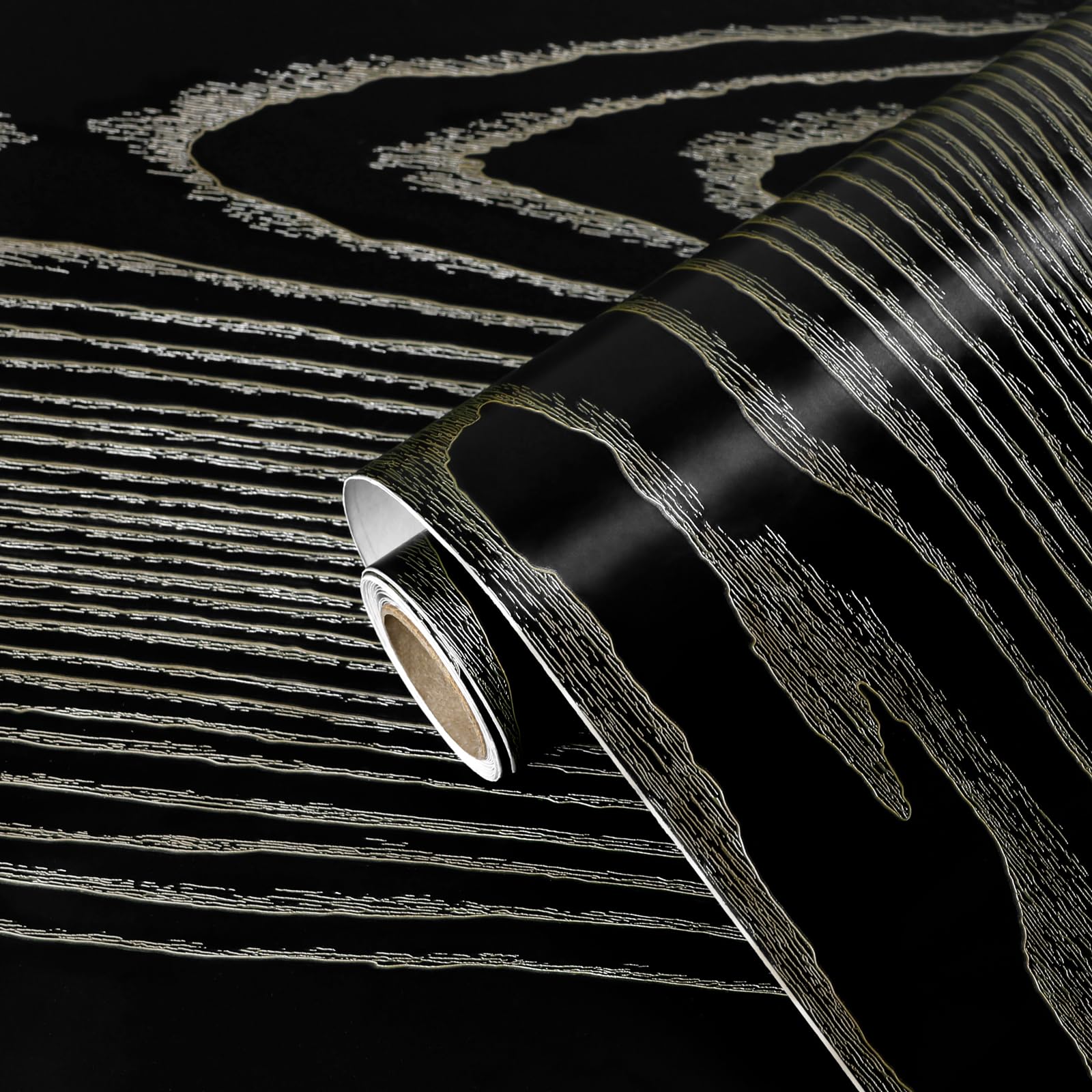Papel de contacto de madera dorada y negra vinilo autoadhesivo texturizado de 23.6x236