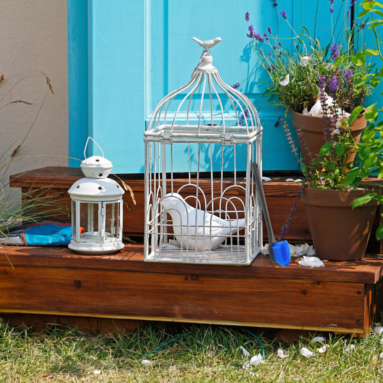 SHOWERORO Cepillo para Limpiar Bebederos para Pájaros con Mango Largo, Color Azul, Cepillo de Limpieza para Comederos y Baños de Aves, Herramienta para Jardinería y Cuidado de Aves en Patio