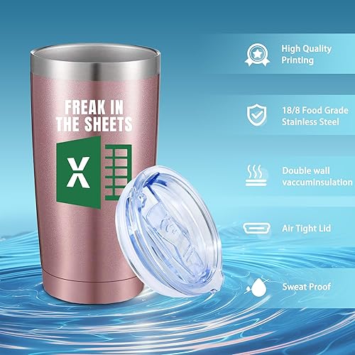 Miniatura 8 de Excel Freak in The Sheets - Taza de café, regalo de contador, vaso aislado de acero inoxidable de 20 onzas con tapa, popote y cepillo, regalos