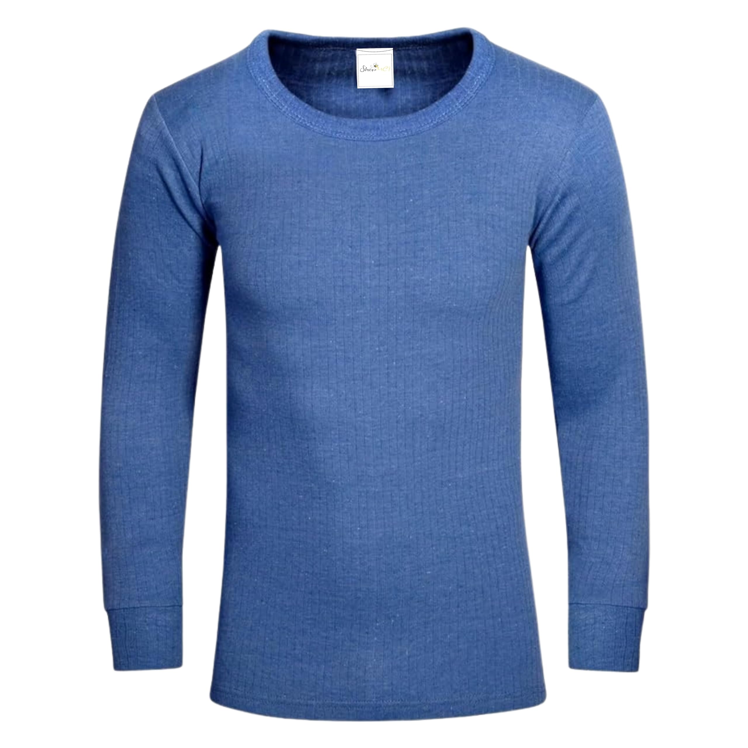 ShopMCR Men's Thermal Underwear Long Sleeve Vests, Winter Warm Base Layer Tops, Soft Full Sleeve Shirts for Cold Weather, Sizes S-XXL (Blue, XL)