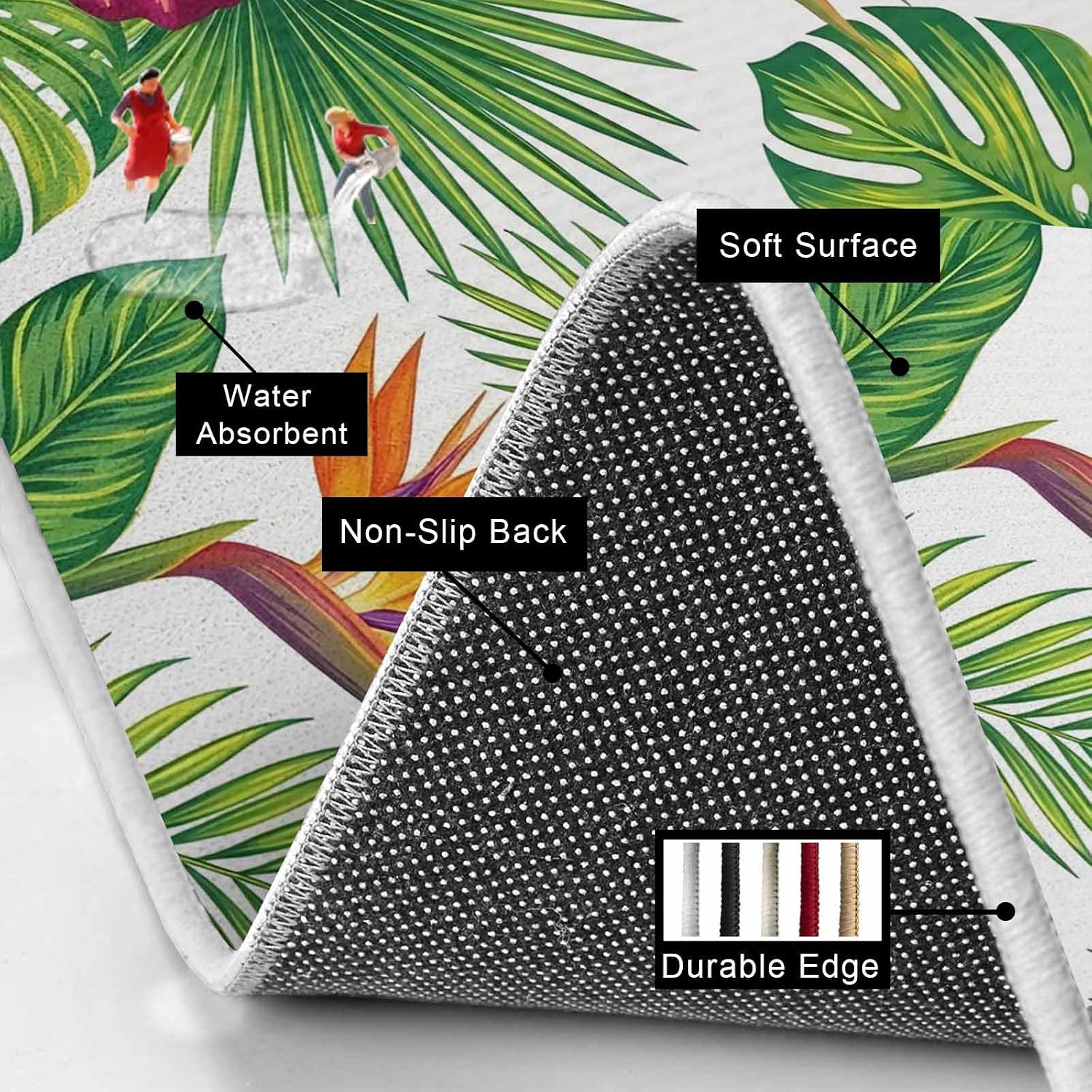Hibiscus Bird of Paradise Kitchen Mat Set 2 Pieces Boho Floral Tropical Monstera Leaf Non Slip Kitchen Rugs Washable Runner Rug Mats for Floor Sink Laundry Office 15.7" x 23.6"+15.7" x 47.2"