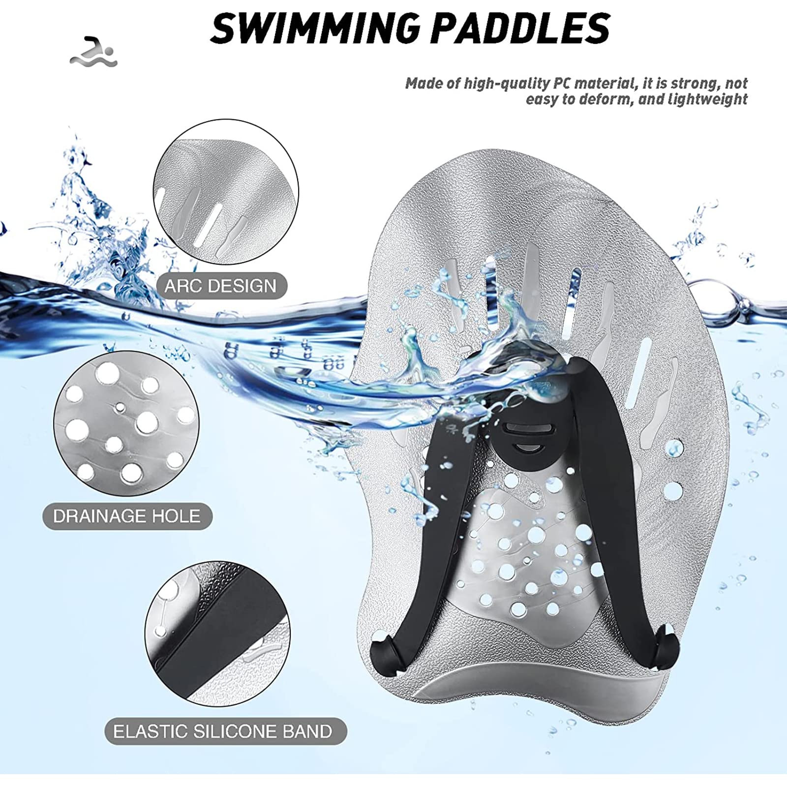 BOOSTEADY Palette Per Nuoto Regolabile, Pagaia Accessori Per Allenamento Unisex Adulti E Bambini, Bianco