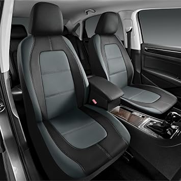 Road Comforts Car Seat Cover, Leather Car Seat Cover Full Set, Automotive Seat Covers, Airbag Compatible Universal Fit for Most Cars (Gray)