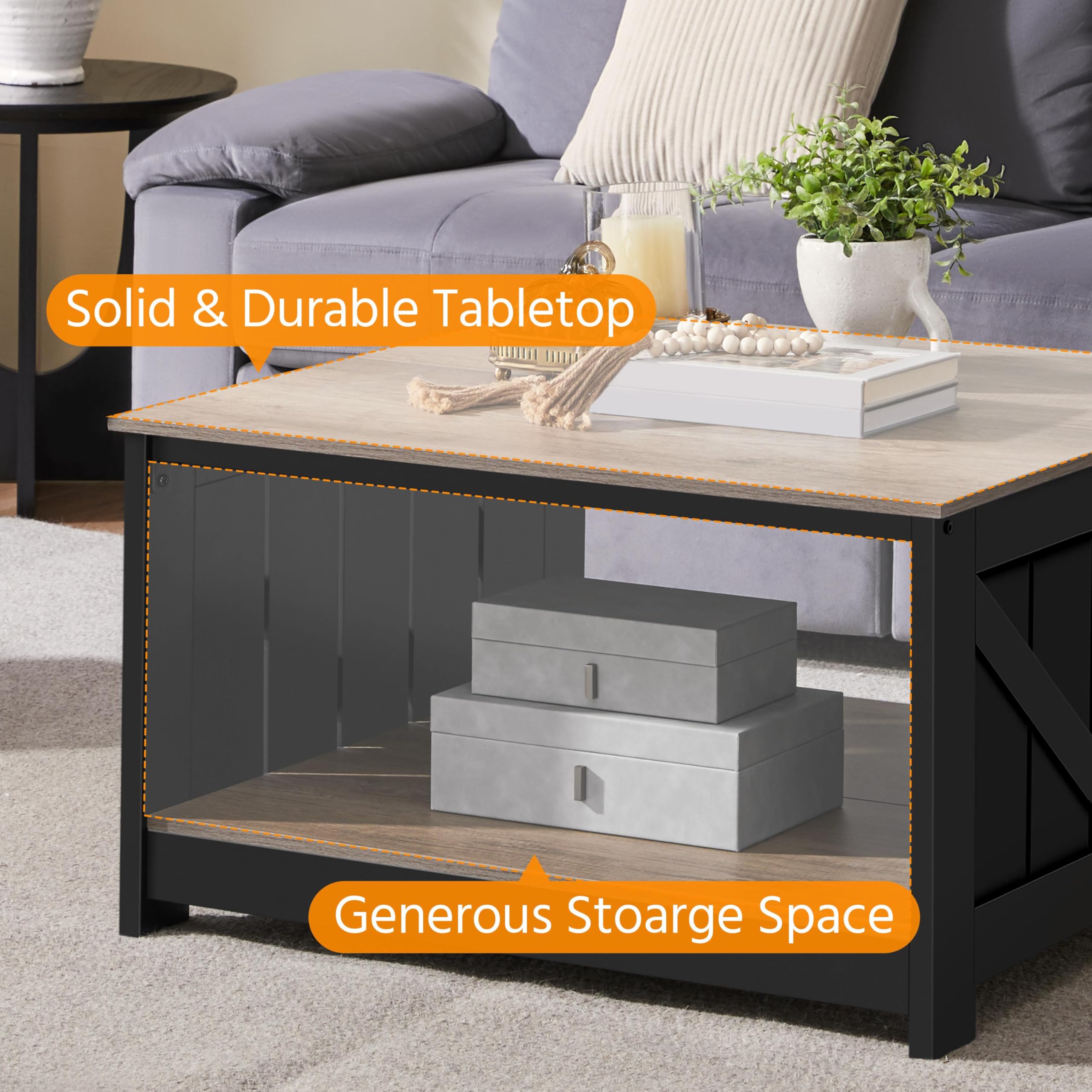 Yaheetech Mesa de Centro con Revistero Mesita Baja Sofá | Mesa de Café de Madera MDF para Salón Sala de Estar Negro Gray 80×80×45 cm