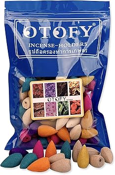 120 PCS Backflow Waterfal Incense Cones, 8 Mixed Natural Scents India, Osmanthus Jasmine Tulip Lavender Sandalwood Rose Cone for Backflow Incense Burner Holders 120pcs/Bag