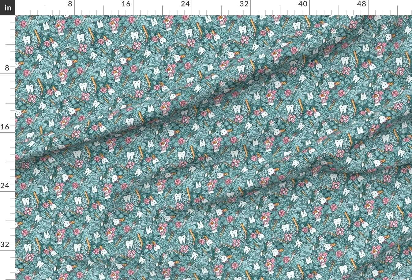 Spoonflower Fabric - Dentist Teeth Doodles Cute Tooth Scrubs Printed on Minky Fabric by The Yard - Sewing Baby Blankets Quilt Backing Plush