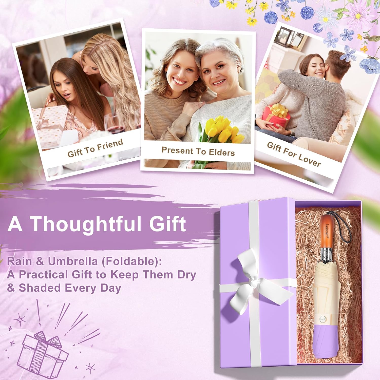 Lejorain Compact Golf Umbrella Large - 54inch Travel Big Portable Automatic Folding Umbrella Windproof for Men Heavy Duty 210T Dupont Teflon Coated Umbrella for Rain - Image 6