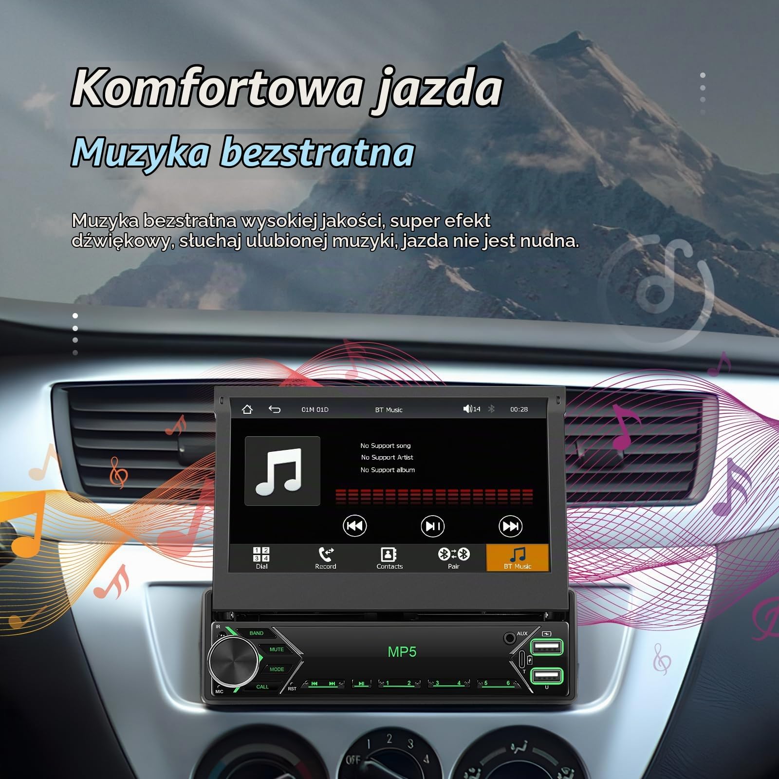 [Bezprzewodowe uaktualnienie] Odtwarzacz samochodowy CAMECHO 1 DIN z CarPlay i Android Auto, ekran 7-calowy teleskopowy, Bluetooth do rozmów bez rąk, ładowanie USB-C, wejścia USB/AUX/FM