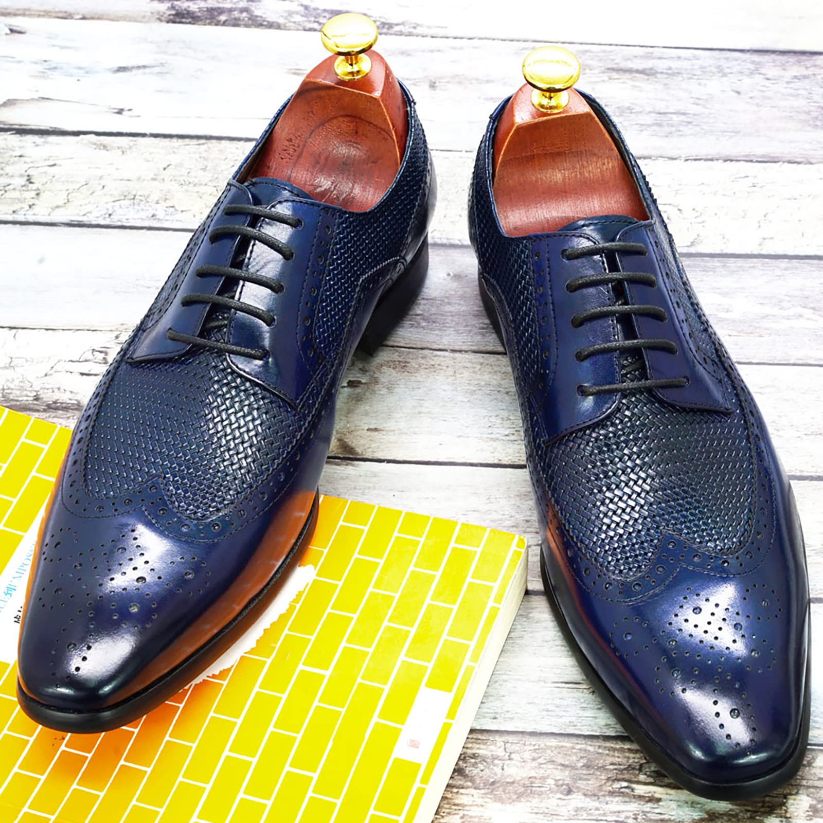 Herren Formale Oxford-Schuhe Lässige Wingtip-Derbys Klassische Brogues zum Schnüren Geschäftliche Hochzeitsfeier,Blue-44