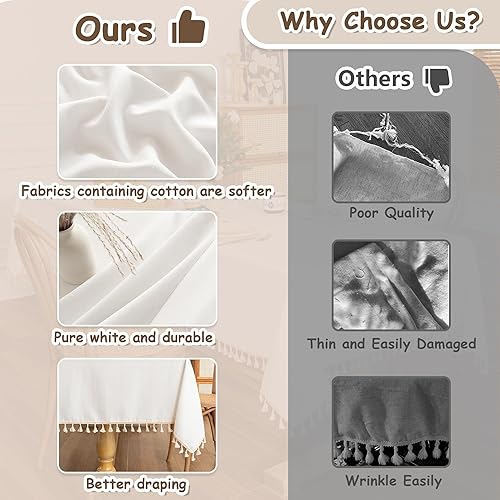 Miniatura 10 de MYSKY HOME Mantel rectangular de lino vintage de 60 x 84 pulgadas, mantel con estampado de castillo azul para mesa de comedor, mesa, fiestas,