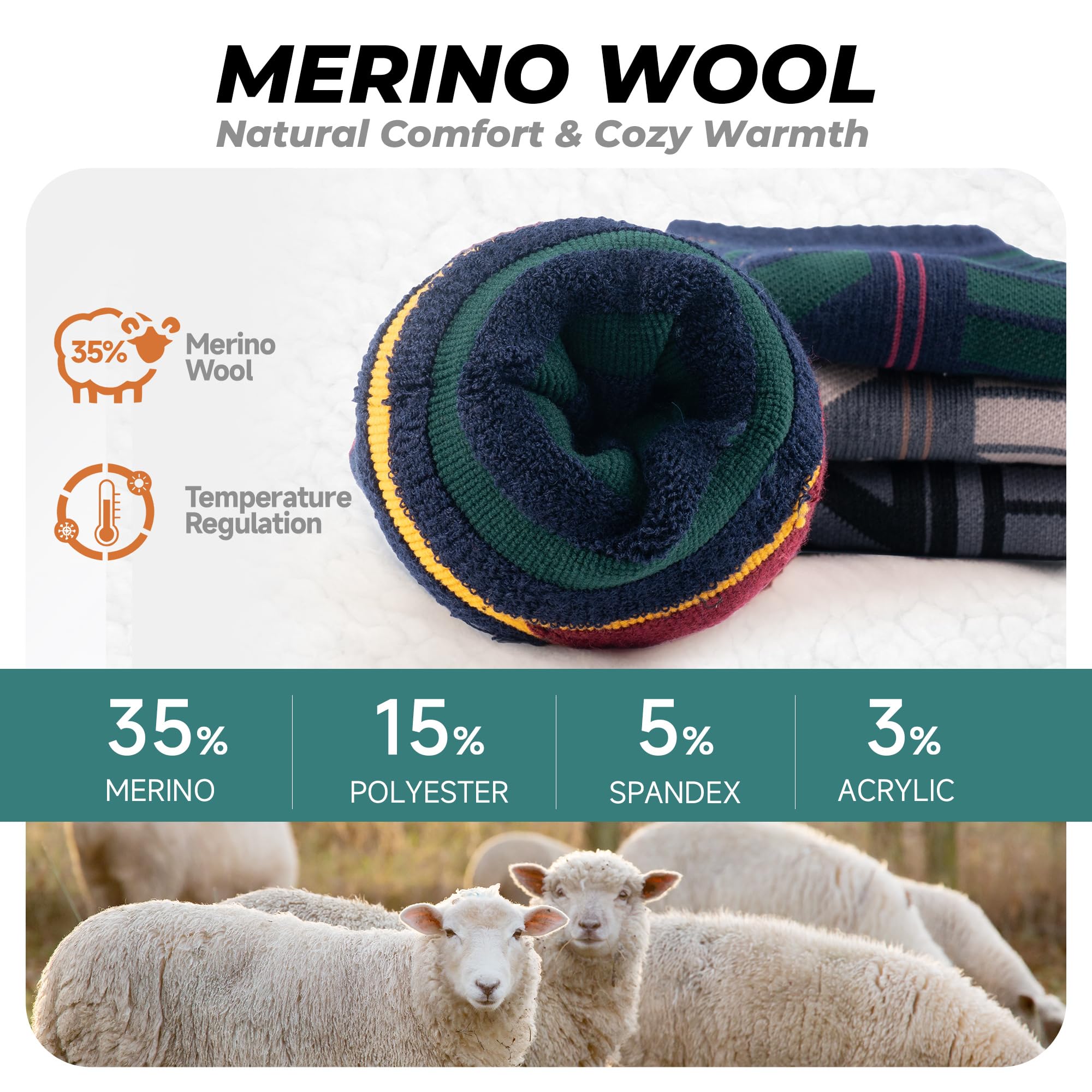 PULIOU Calze da sci in lana merino per uomo, donna e ragazzi, calze per il freddo per snowboard, calze termiche da neve, traspiranti, ad asciugatura rapida