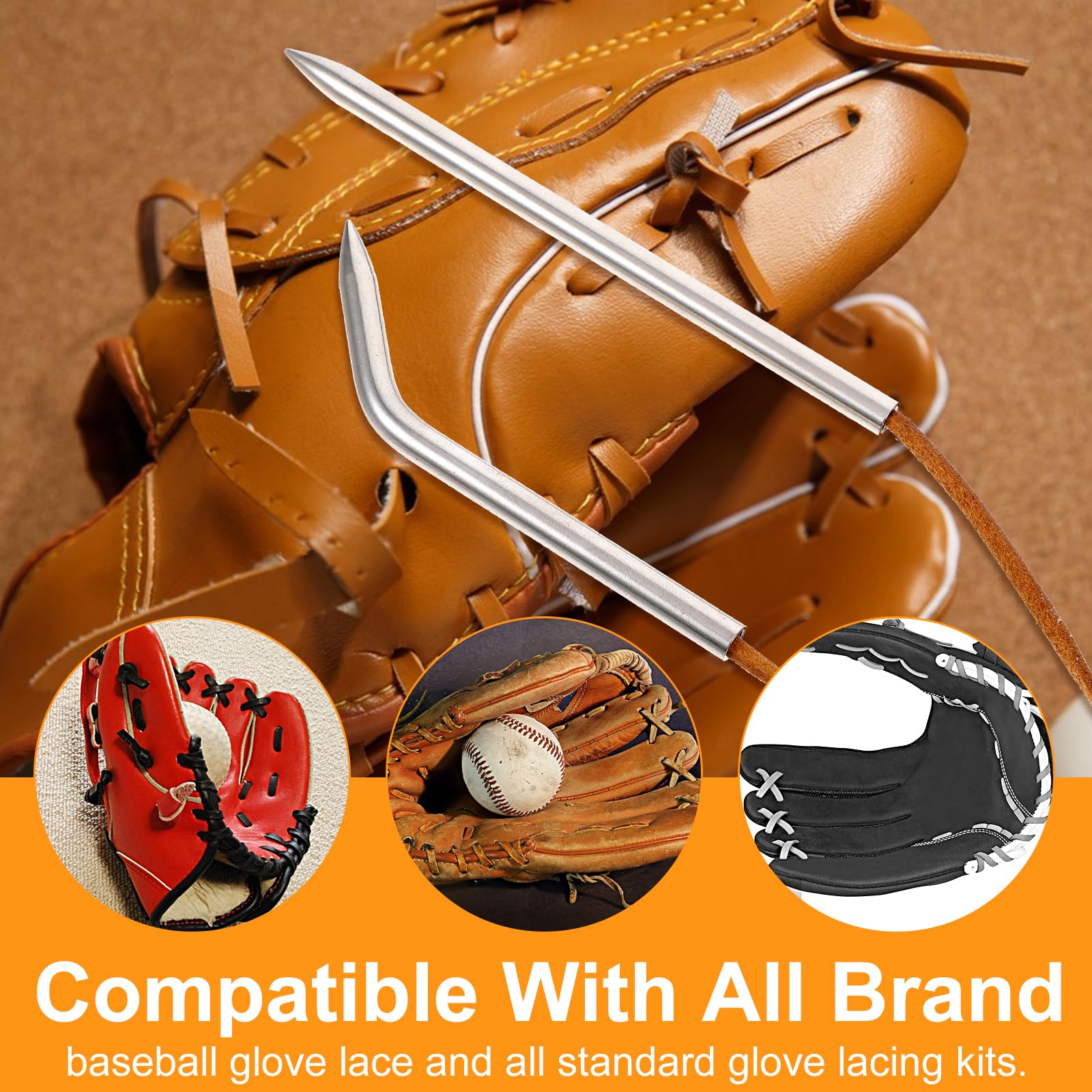 Lot de 5 aiguilles à lacets en cuir - Gant de baseball - En acier inoxydable - Aiguille à tisser pour gants de baseball et de softball - Réparation et outil de laçage