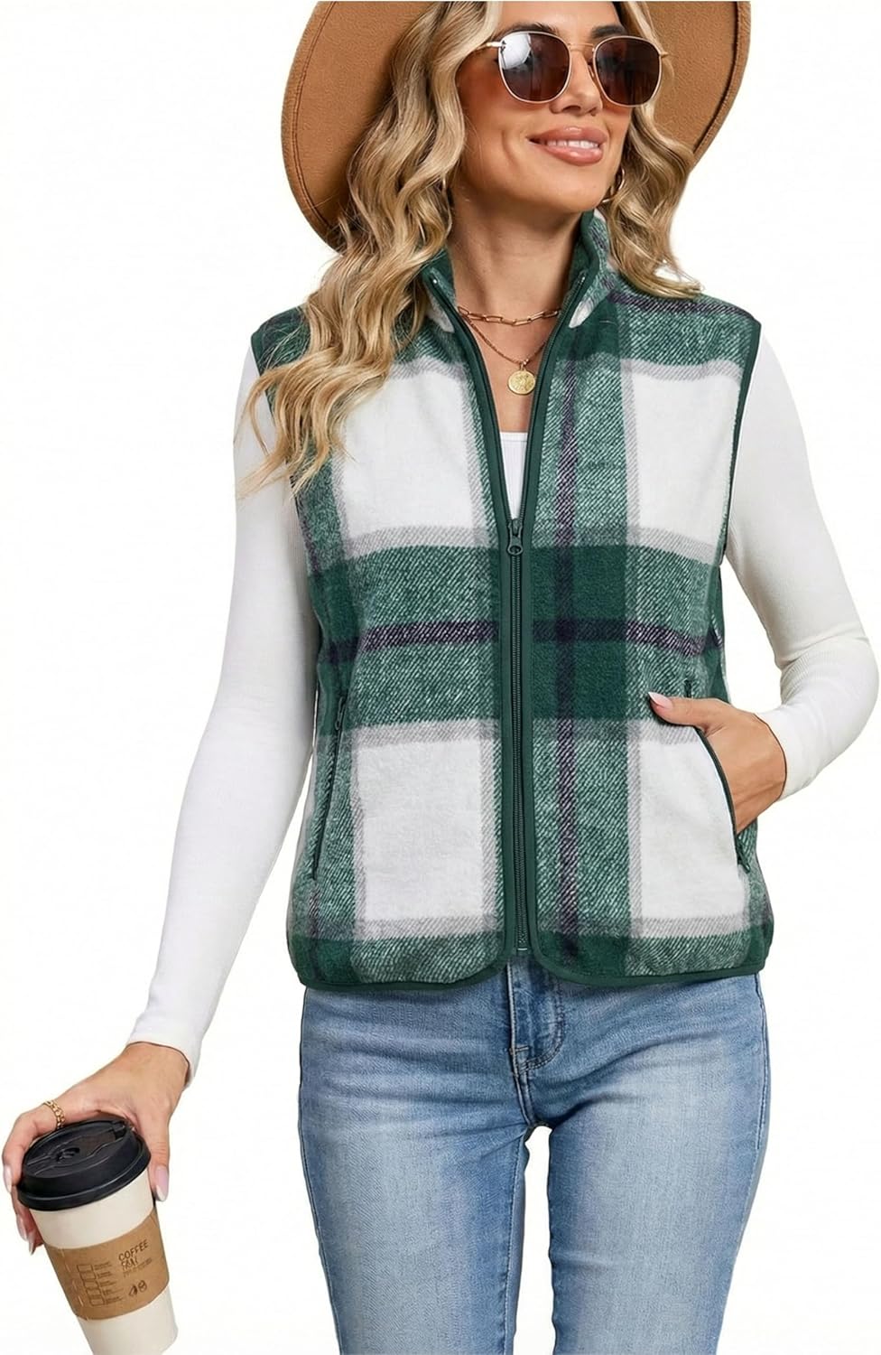 Tanming Womens Plaid Vest Fall Brushed Flannel Sleeveless Jacket Lightweight Outerwear Vest with Pockets