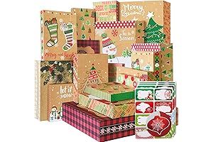 12 Pack Kraft Christmas Gift Boxes with Lids and 80 Foil Christmas Gift Stickers