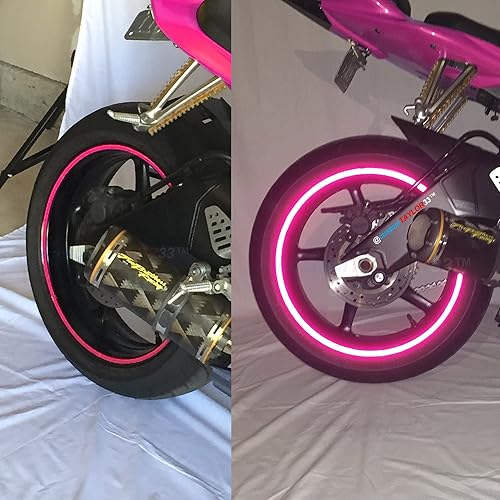 Miniatura 10 de Cintas de seguridad para los neumáticos de motos customTAYLOR33 de color rosa, edición especial, de grado de alta intensidad, reflectantes, con