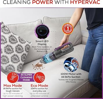 HyperVac 2-in-1 Handheld Portable Car Vacuum Cleaner & Blower, 18500Pa Suction, Corded/Cordless Air Duster with LED Light, Flexible Hoses, USB-C Fast Charge Ideal for Home, Office & Pets