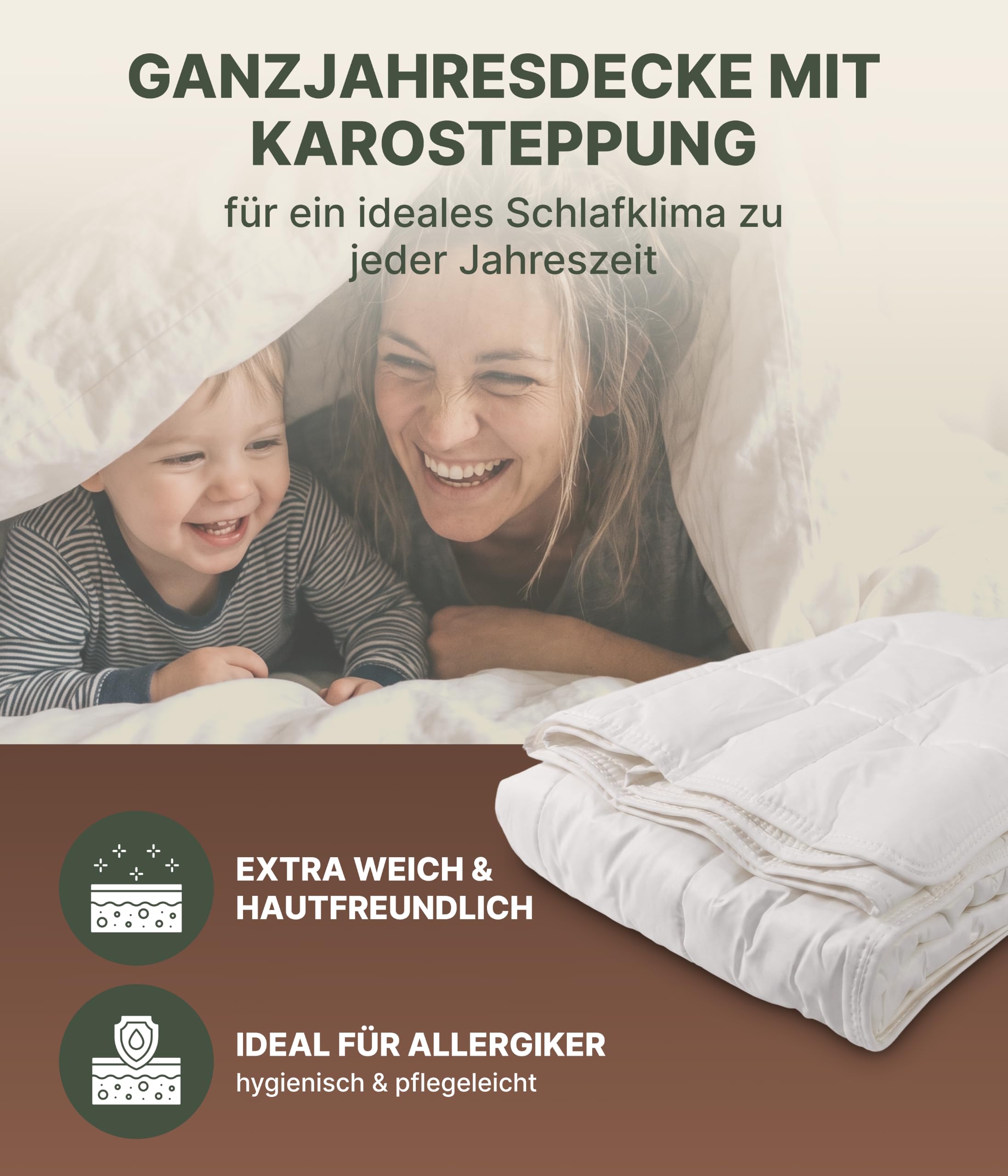 Bettdecke Weiß (135x200 cm) – Tencel Lyocell-Füllung, hypoallergen & atmungsaktiv, temperaturausgleichend, optimal für Allergiker – Ganzjahresdecke mit Karosteppung, waschbar, Made in Germany