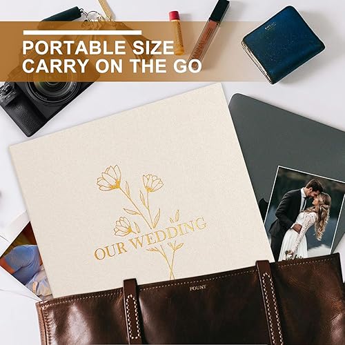 Vista 55 de Lanpn Álbum de fotos de boda de 4 x 6 pulgadas, 2 paquetes, cada paquete tiene capacidad para 50 imágenes, mini álbumes de fotos de lino con carga