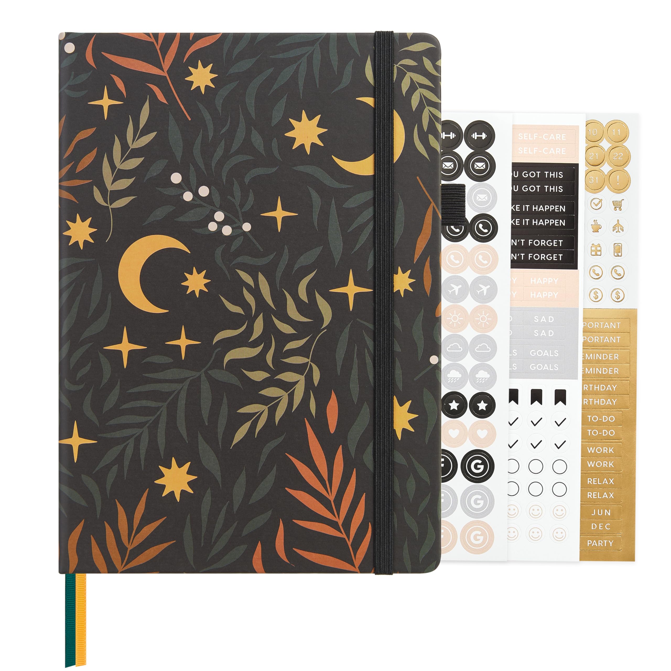 &And Per Se Dotted Journal Notebook for Women&Men with Pattern, A5 Leather Hardcover, 160 Pages 100GSM Thick Dotted Paper, 3 Sheets of Stickers Included, 5.7'' x 8'' (Lunar Leaf) โ image 1
