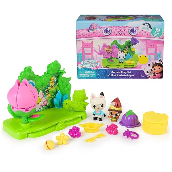 Gabby's Dollhouse: The Movie, Garden Story Set, Pandy Paws & Kitty Gnome Figures and 9 Dollhouse Accessories, Kids Toys for Girls & Boys Ages 3 and Up