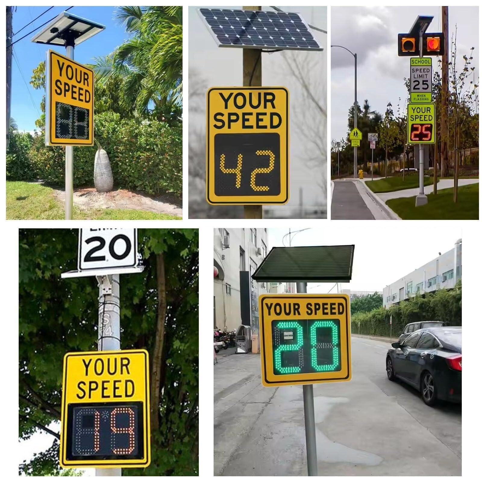 Señal de límite de Velocidad Solar con Pantalla LED de Velocidad de tráfico, señal de Radar de Aluminio Reflectante for Advertencia de Velocidad en Carreteras privadas.(C)