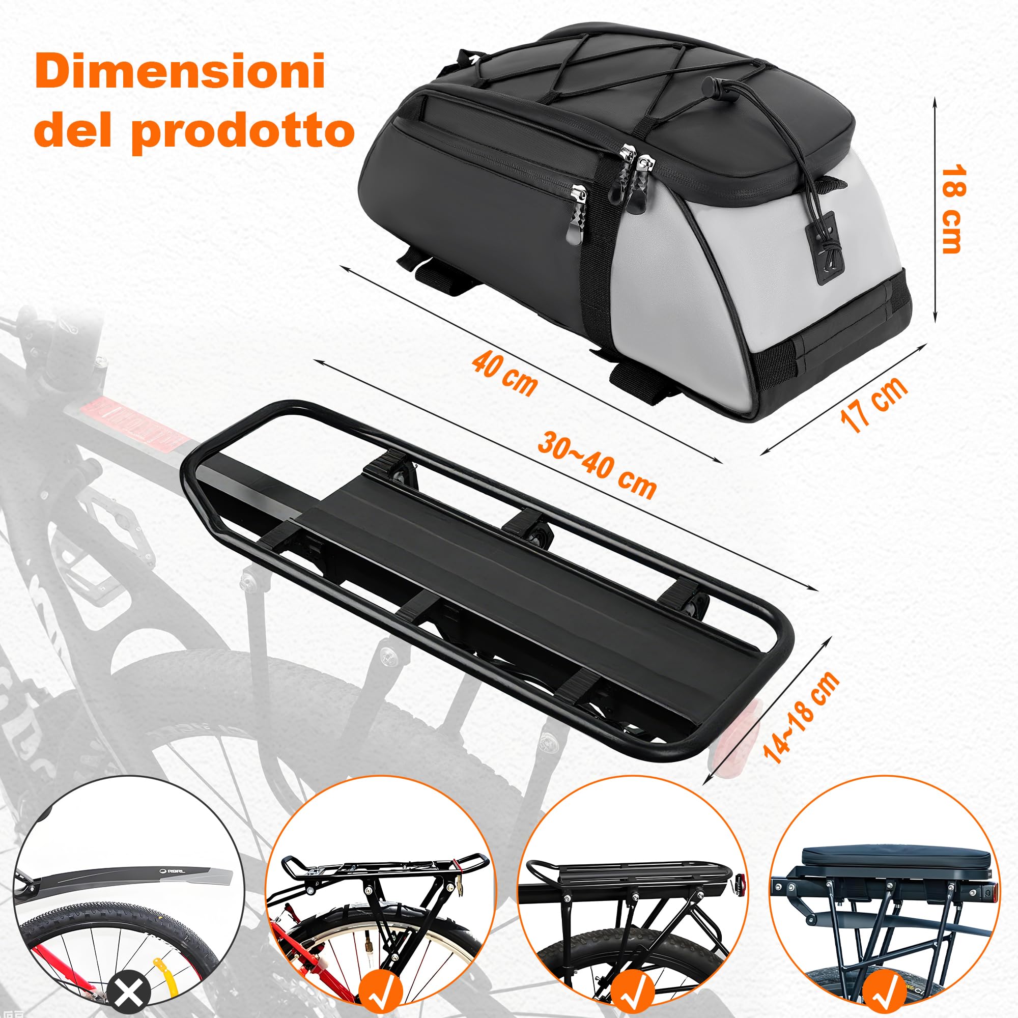 WILDKEN Borsa Portapacchi Bici Posteriore, 12L Nero Impermeabile e Riflettente Borse Portapacchi Bici, con Maniglia e Cinghia Regolabile, Borse per Bicicletta Posteriori per MTB, Bici da Strada