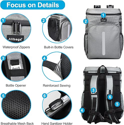 Miniatura 5 de Alibags Cooler Backpack 30 Cans Insulated Waterproof  Leak Proof Lightweight Hiking Beach Lunch Travel Camping for Men and Women
