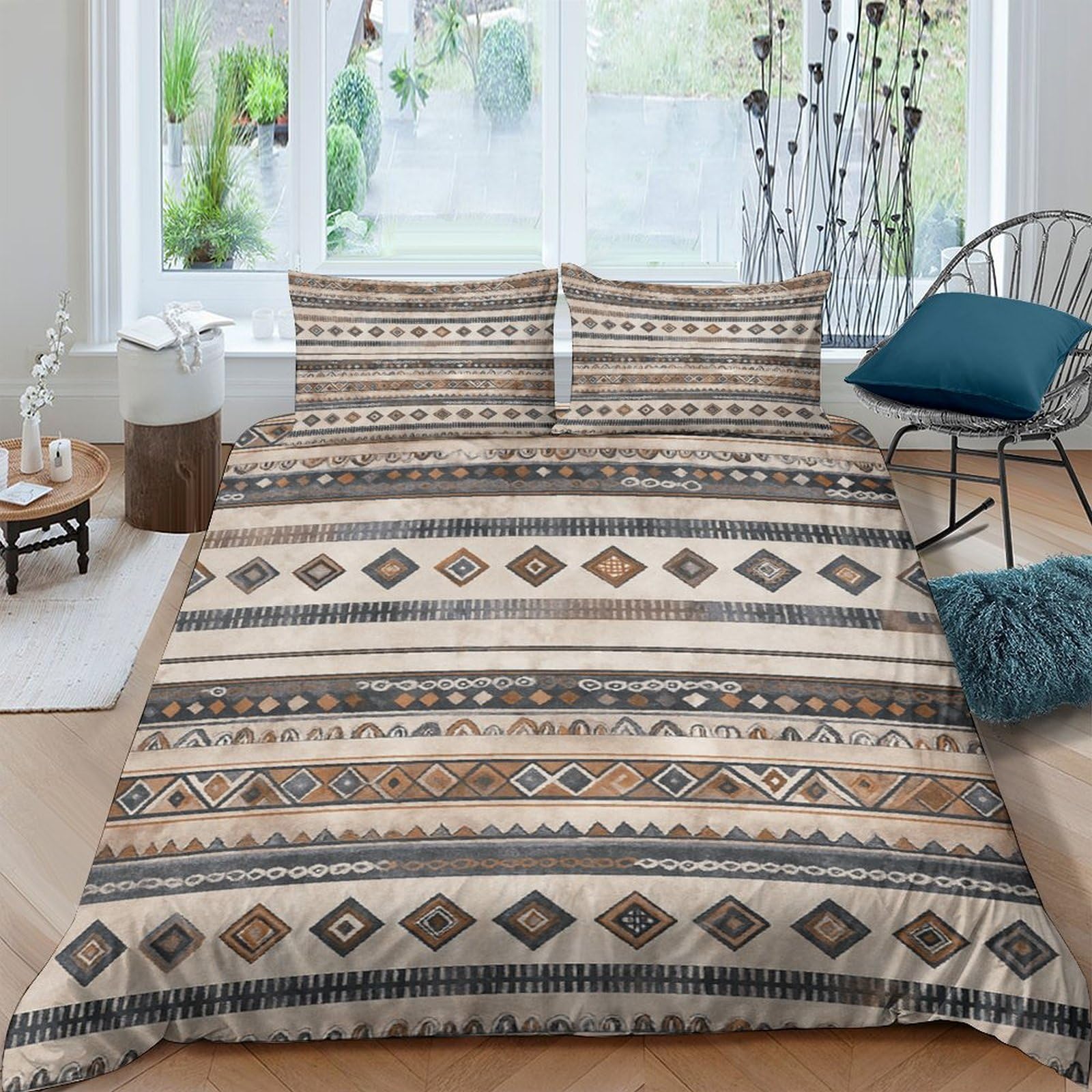Ctjqhvkz Style-10 3D Printed Boho Stripe Fitted Sheet Microfiber Soft Breathable Geometric Aztec Bed Cover For Bedroom Guest Room Single（135X200cm）