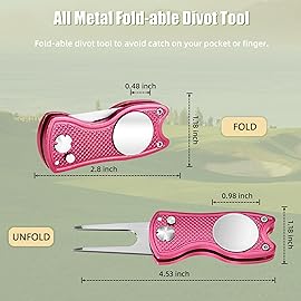 Mile High Life All Metal Foldable Golf Divot Tool with Pop-up Button & Magnetic Ball Marker (Multi-Colors/Shape)