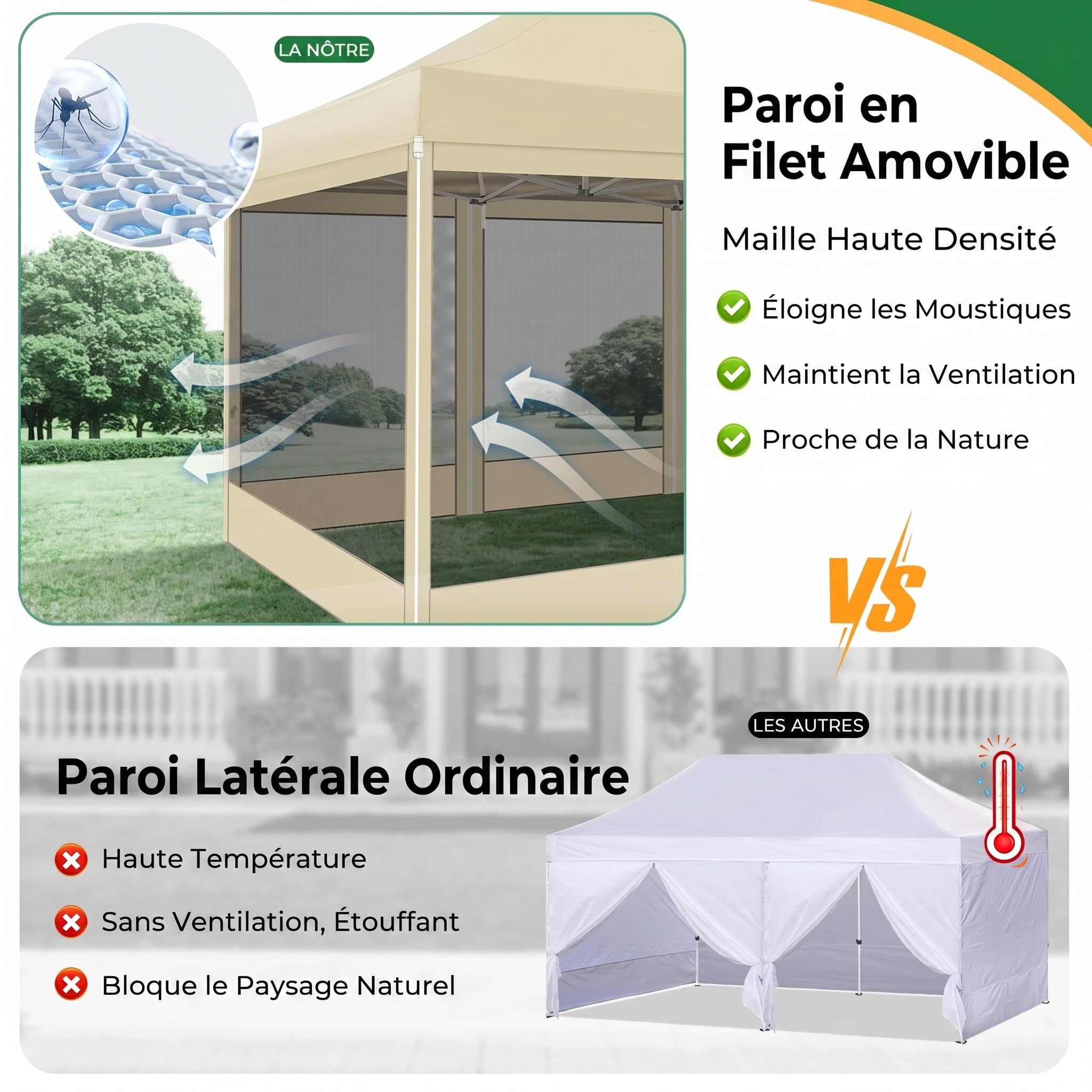 COBIZI Tonnelle de Jardin Pliante 3x4,5m, Tente de Réception Imperméable avec 4 Parois Moustiquaires, Barnum Pop-up en Acier Renforcé, Oxford 420D, Sac de Transport, Kaki