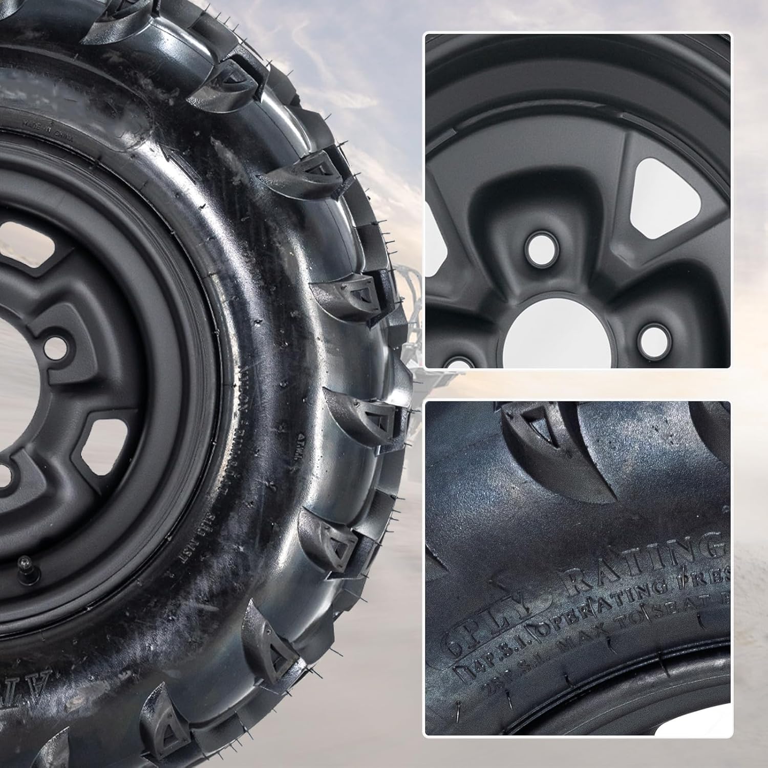 2-Pack Mud-Terrain Tires with Rims, 25x8-12 & 10-12, 6PR Heavy Duty 6-Ply All Terrain Tires for ATV/UTV, Four-Wheel Vehicles, Karts, Golf Carts, Flat/Mud Tracks