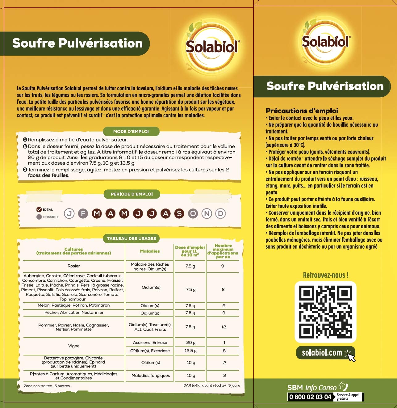 Fertiligène FSOUF75 - Soufre Minéral Anti-Oïdium Granulés Naturel 750 g - Préventif et curatif - Combat oïdium sur Arbres fruitiers, rosiers et tavelure - Contre Les Maladies - Fabriqué en France