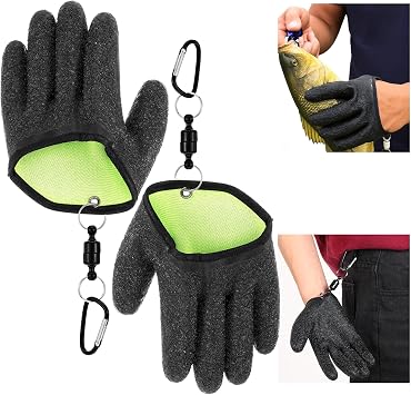 2 Pcs Fishing Gloves with Magnet Release Professional Catch Fish Gloves Non-Slip Waterproof Fish Glove Textured Grip Palm Glove Fisherman Fishing Accessories for Men Women Handling Catching Cleaning